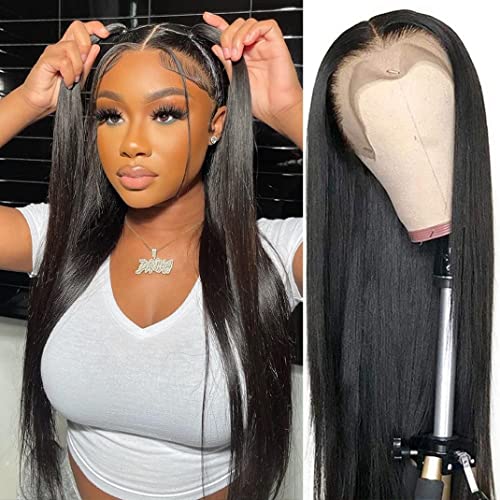 HUIDI Straight 13x4 Lace Front Wigs Human Hair 200% Density Hd Transparent Lace Frontal Wig Pre Plucked with Baby Hair 22 Inch Bone Straight Glueless Wig Brazilian Straight Wig Natural Black for Women - Image 1