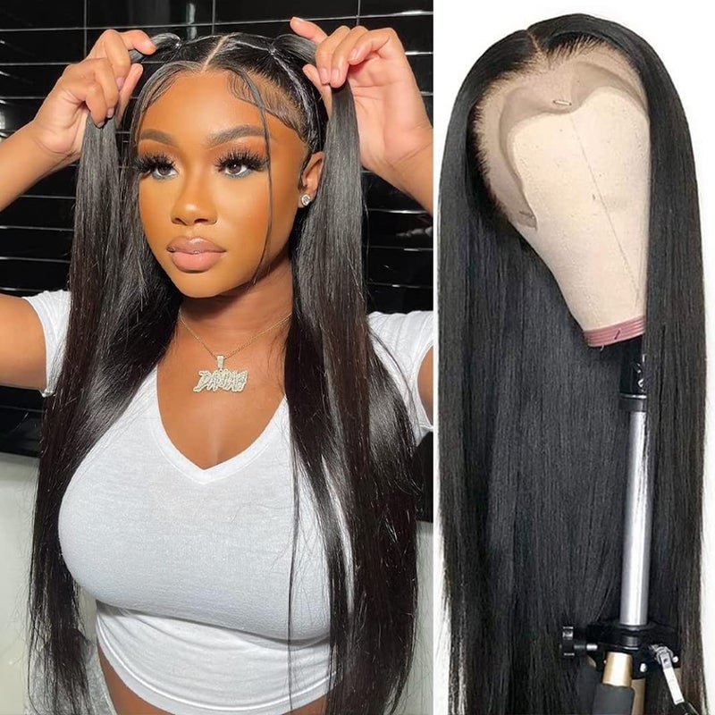 HUIDI Straight 13x4 Lace Front Wigs Human Hair 200% Density Hd Transparent Lace Frontal Wig Pre Plucked with Baby Hair 22 Inch Bone Straight Glueless Wig Brazilian Straight Wig Natural Black for Women - Image 2