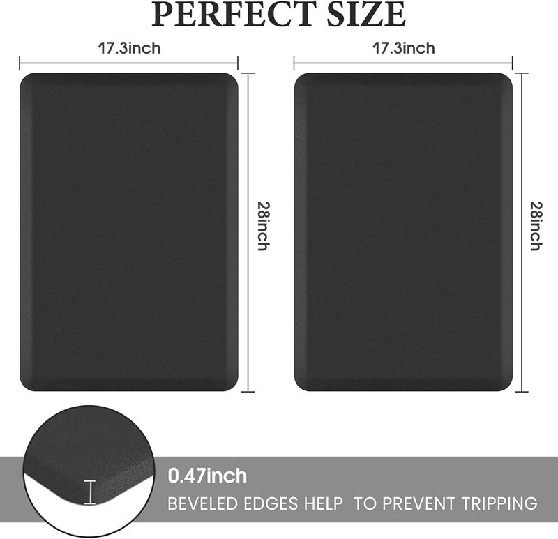 HappyTrends 2 PCS Kitchen Mat Cushioned Anti-Fatigue Floor Mat, Heavy Duty Ergonomic Comfort Foam Standing Mat, Waterproof Non-Slip Kitchen Rugs for Home, Office, Laundry,Black - Image 2