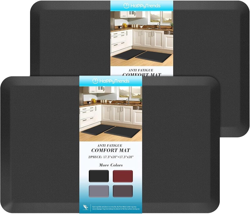 HappyTrends 2 PCS Kitchen Mat Cushioned Anti-Fatigue Floor Mat, Heavy Duty Ergonomic Comfort Foam Standing Mat, Waterproof Non-Slip Kitchen Rugs for Home, Office, Laundry,Black - Image 1