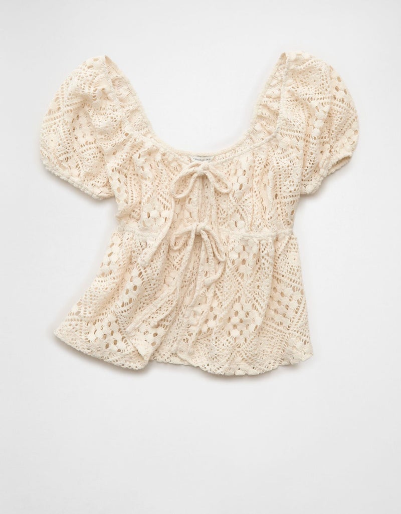 American Eagle AE Tie-Front Puff Sleeve Tee - Image 5