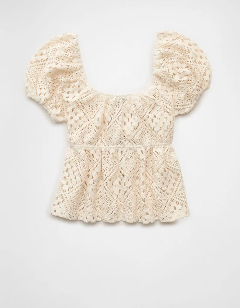 American Eagle  AE Tie-Front Puff Sleeve Tee for Women | Best Price UAE