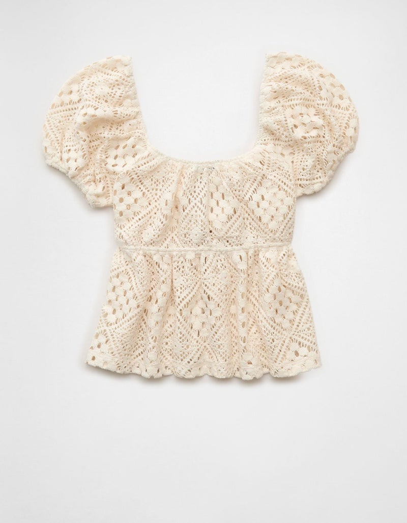 American Eagle AE Tie-Front Puff Sleeve Tee - Image 4