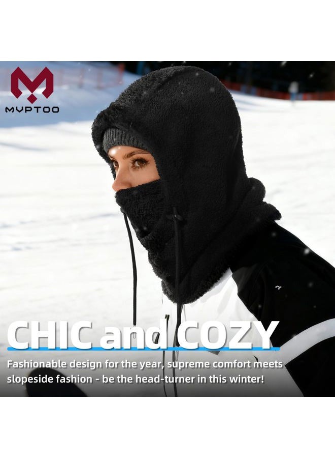 MVPTOO Balaclava Fleece Ski Mask for Men Women Winter Face Masks Windproof Hooded Scarf Cold Weather Hat Neck Warmer(Black), Black + Pink, One size - Image 2