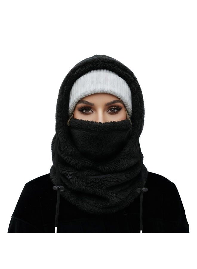 MVPTOO Balaclava Fleece Ski Mask for Men Women Winter Face Masks Windproof Hooded Scarf Cold Weather Hat Neck Warmer(Black), Black + Pink, One size - Image 1