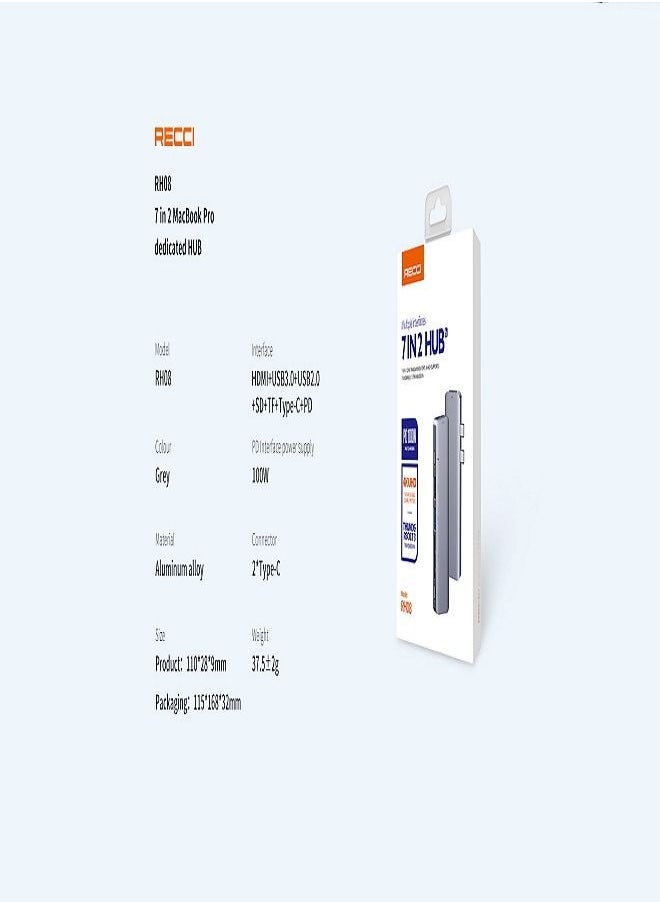 7 in 2 Hub for iphone 2*Type-C TO HDMI+USB3.0+USB2.0+SD+TF+Type-C+PD RH08