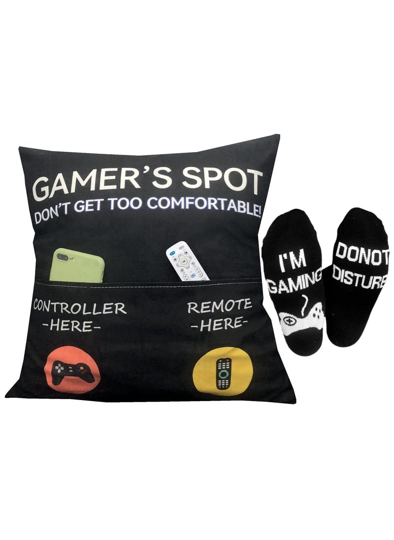 ZUYUROU ZUYUROU Gamer Gifts Pocket Design Throw Pillow Covers 18 x 18 Inch  Gamer Socks Gaming Room Dcor Stocking Stuffers Easter Basket Stuffers for Teen Boys Girls Men Father Boyfriends 