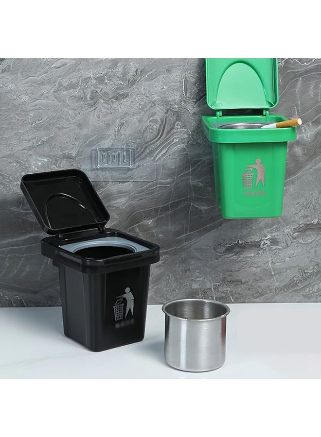 Wall Mount Trash Can With Lid Black Ashtray Mini Organizer No Drill - Image 5