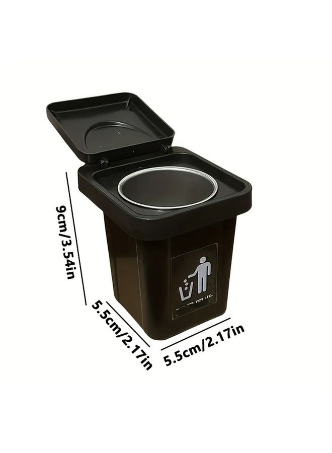 Wall Mount Trash Can With Lid Black Ashtray Mini Organizer No Drill - Image 3