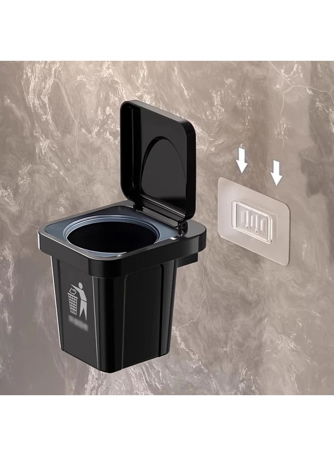 Wall Mount Trash Can With Lid Black Ashtray Mini Organizer No Drill - Image 4