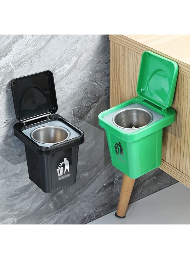 Wall Mount Trash Can With Lid Black Ashtray Mini Organizer No Drill - Image 1
