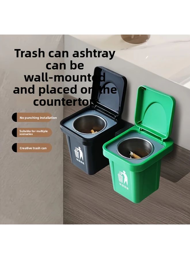 Wall Mount Trash Can With Lid Black Ashtray Mini Organizer No Drill - Image 2