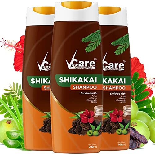 VCare Shikakai Shampoo with Goodness of Aloe Vera & Neem, Amla, Hibiscus, Shikakai For Strong & Healthy Hair, For Men And Women - 200ml (Pack Of 3) - Image 1