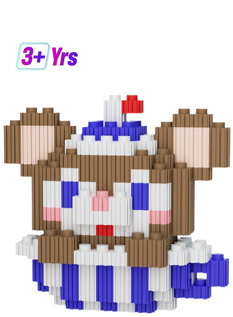 Miniature Small Particle Puzzle Building Blocks Gift Children's Educational Toy Puzzle (Purple And White Teacup Mouse)  - Image 1
