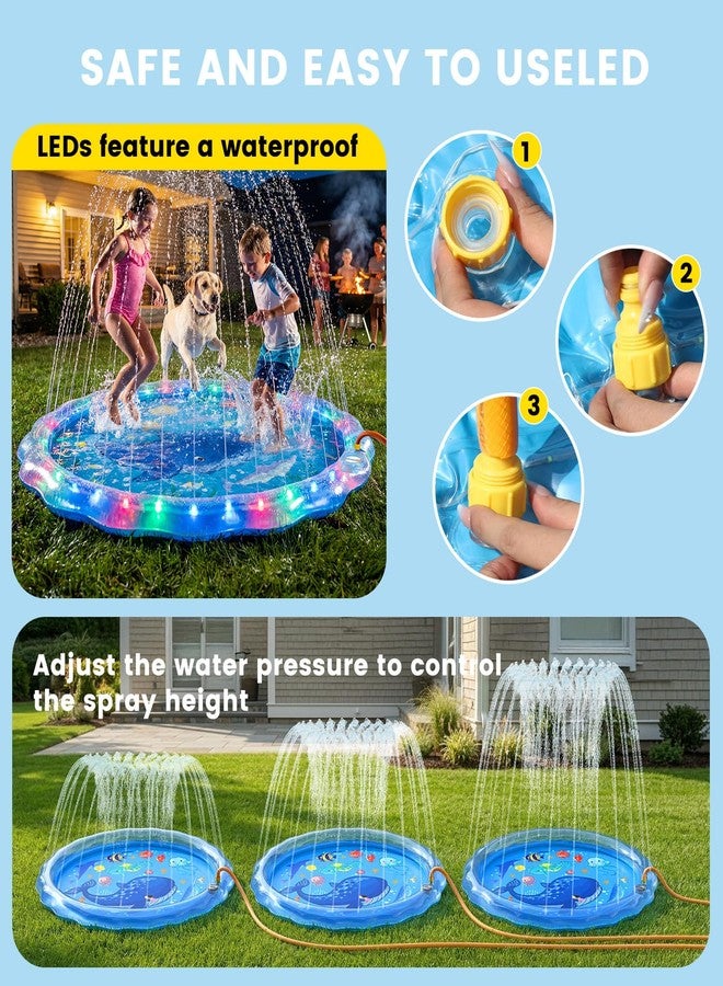 Dsquu LED Glowing Splash Pad Sprinkler for Kids & Dogs, 60" Non-Slip Outdoor Water Toys Toddler Sprinkler Pool Splash Pad/Play Mat,LED Light Boys Girls Yard Sprinkler Pool for Age 1 2 3 4 5 6 7 8 9 - Image 5