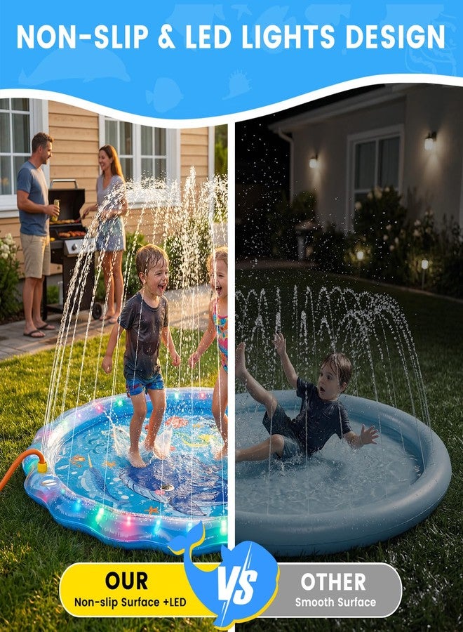Dsquu LED Glowing Splash Pad Sprinkler for Kids & Dogs, 60" Non-Slip Outdoor Water Toys Toddler Sprinkler Pool Splash Pad/Play Mat,LED Light Boys Girls Yard Sprinkler Pool for Age 1 2 3 4 5 6 7 8 9 - Image 3