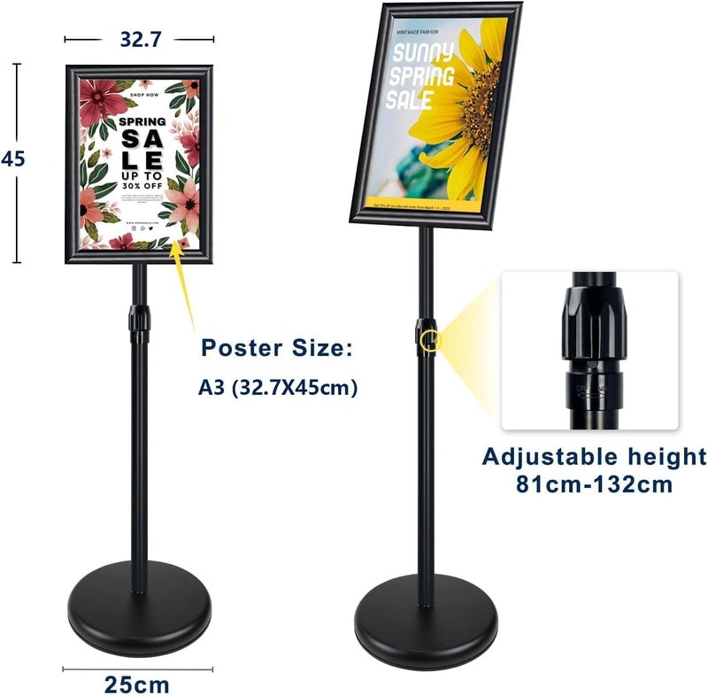 MostNow Poster Stand Floor Standing Display Holder Snap Frame Stand Aluminum Sign Holder, Angle & Height Adjustable Telescoping，Notice Stand for Wedding/ Business Activities Display(Black A4) - Image 3