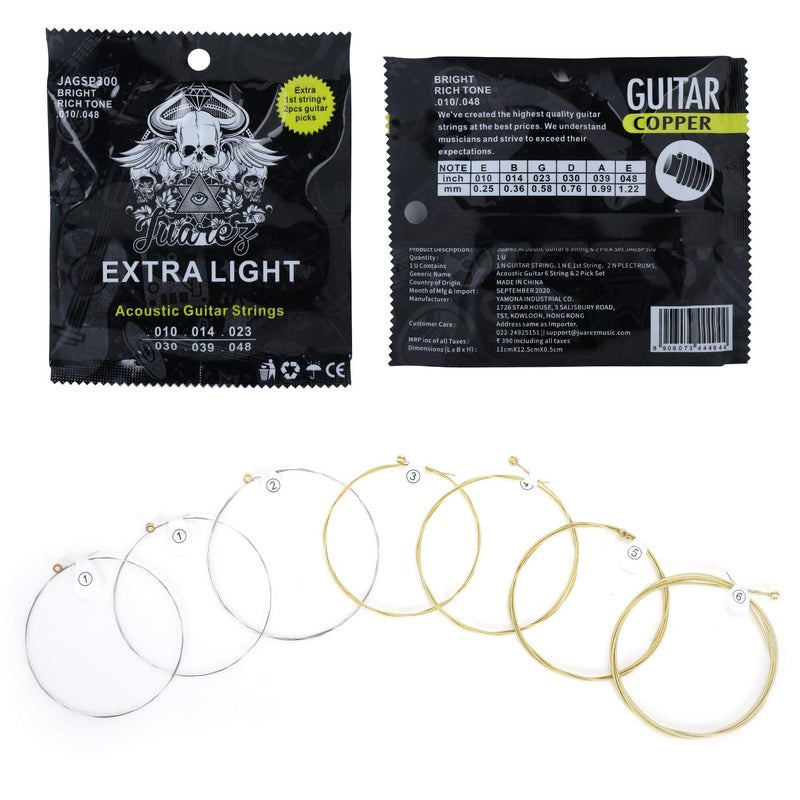 Juarez Extra Light Copper Wound Acoustic Guitar Strings Set – 0.010–0.048 Gauge, 7 Strings (Extra 1st String), Bright Copper Tone, Includes 2 Picks – For All Acoustic Guitars JAGSP300 - Image 4