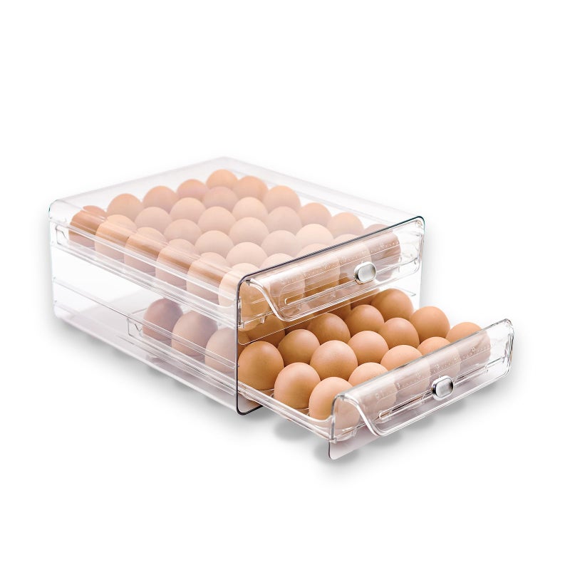 MFBJXC Egg Holder for Refrigerator,60 Eggs Clear Drawer Organizer,2 Layer Stackable Egg Holder Egg Trays,Egg Storage Container with Time Scale for Fridge Countertop Cabinet - Image 1