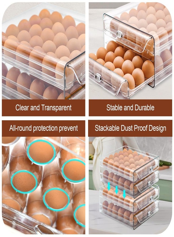 MFBJXC Egg Holder for Refrigerator,60 Eggs Clear Drawer Organizer,2 Layer Stackable Egg Holder Egg Trays,Egg Storage Container with Time Scale for Fridge Countertop Cabinet - Image 2