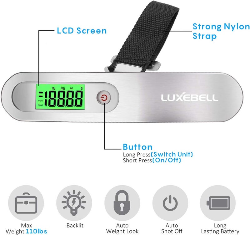 LUXEBELL Digital Luggage Scale Vacation Travel Essentials Accessories Gifts for Traveler Portable Suitcase Handheld Weight Scale 110 lbs Hanging Baggage Travel Must Haves - Image 2