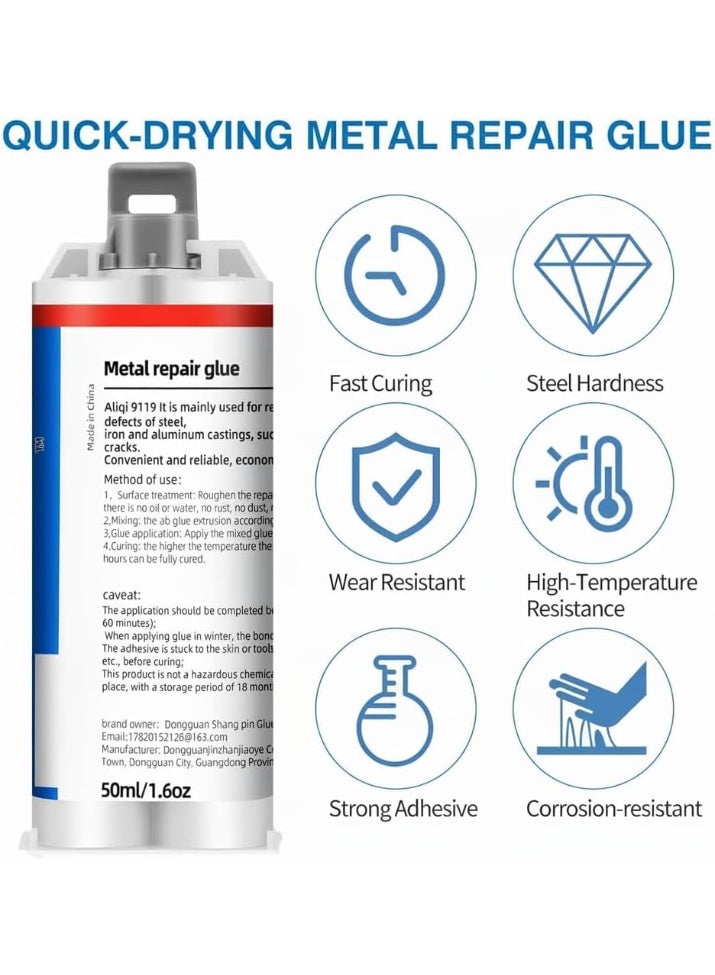 Aliqi Metal Repair Glue, Strongest Glue for Metal to Metals, Suitable for Metals, Stone, Plastic, Aluminum, Steel, All Purpose Repair Glues, epoxy, Weld, Heavy Duty, Waterproof, 1.6oz/50ml - Image 4