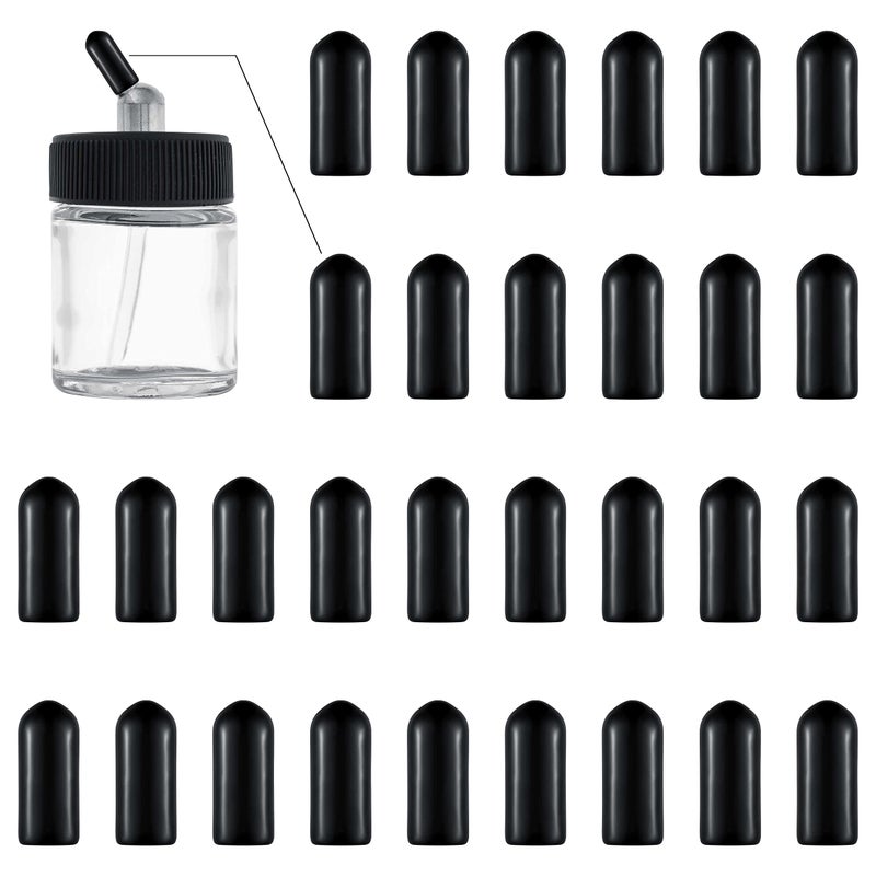 Master Airbrush Siphon Bottle Jar Adapter Cap Covers (Pack of 36) - Black Plastic Plugs, Prevent Paint Spills - Fits Single-Action, Dual-Action Bottom Feed, Suction Feed Lid Assembly Connector Fitting - Image 1