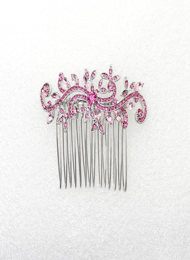 Faship Pink Rhinestone Crystal Floral Hair Comb - Image 2