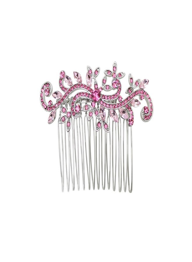 Faship Pink Rhinestone Crystal Floral Hair Comb - Image 1