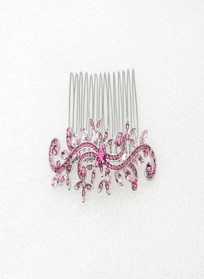 Faship Pink Rhinestone Crystal Floral Hair Comb - Image 4
