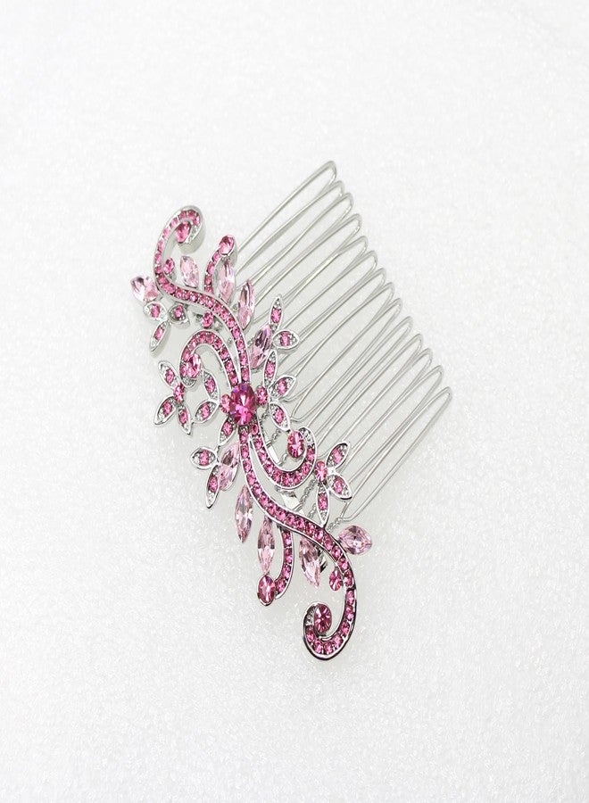 Faship Pink Rhinestone Crystal Floral Hair Comb - Image 3
