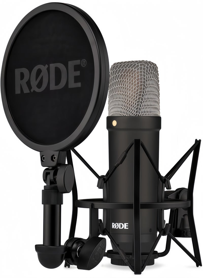 RODE RØDE NT1 signature series large diaphragm condenser microphone, with impact mount, popular filter and XLR cable, for music production, vocal recording, streaming media and podcast (black) - Image 1