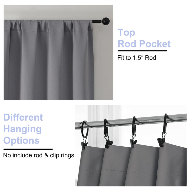 Simplebrand Ava Light Grey Blackout Curtains for Bedroom 63 Inch Length 2 Panels, Solid Thermal Insulated Energy Saving Rod Pocket Window Treatment Curtains Blackout Drapes, W40 x L63 Inch, Light Grey - Image 4