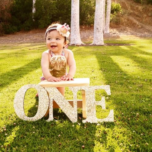 Haoser One Sign First Birthday Sign in Glitter - Wooden One Letters First Princess Decor in Glitter One Letters | Decorations Props|one Sing for -8 Inch - Image 1