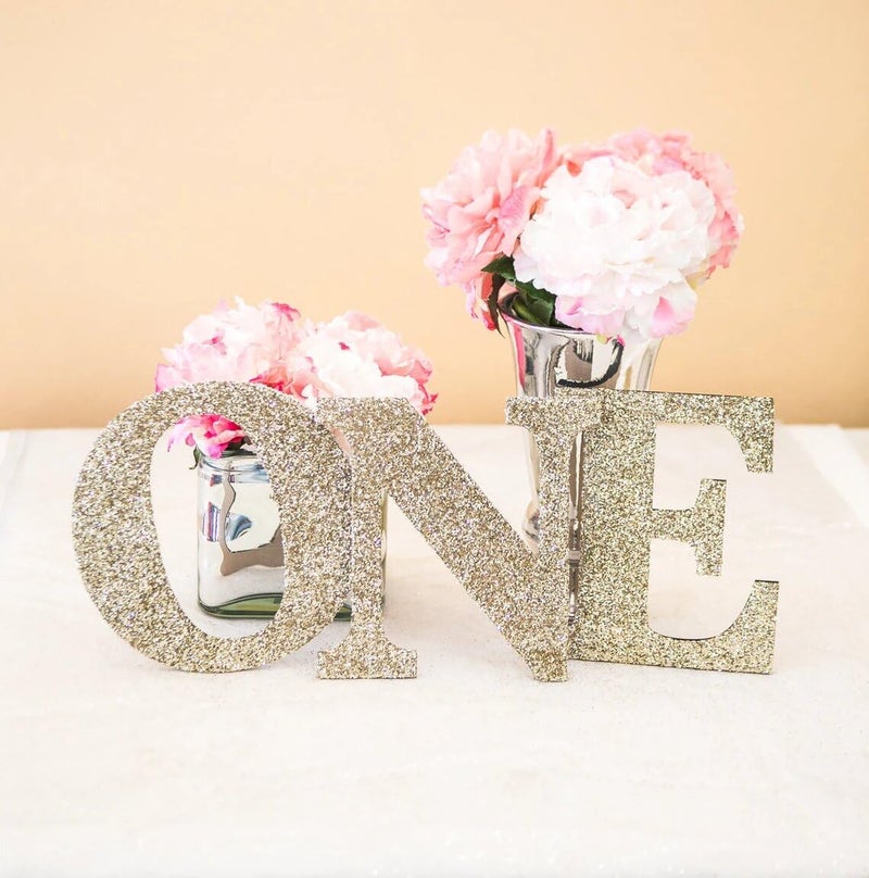 Haoser One Sign First Birthday Sign in Glitter - Wooden One Letters First Princess Decor in Glitter One Letters | Decorations Props|one Sing for -8 Inch - Image 2