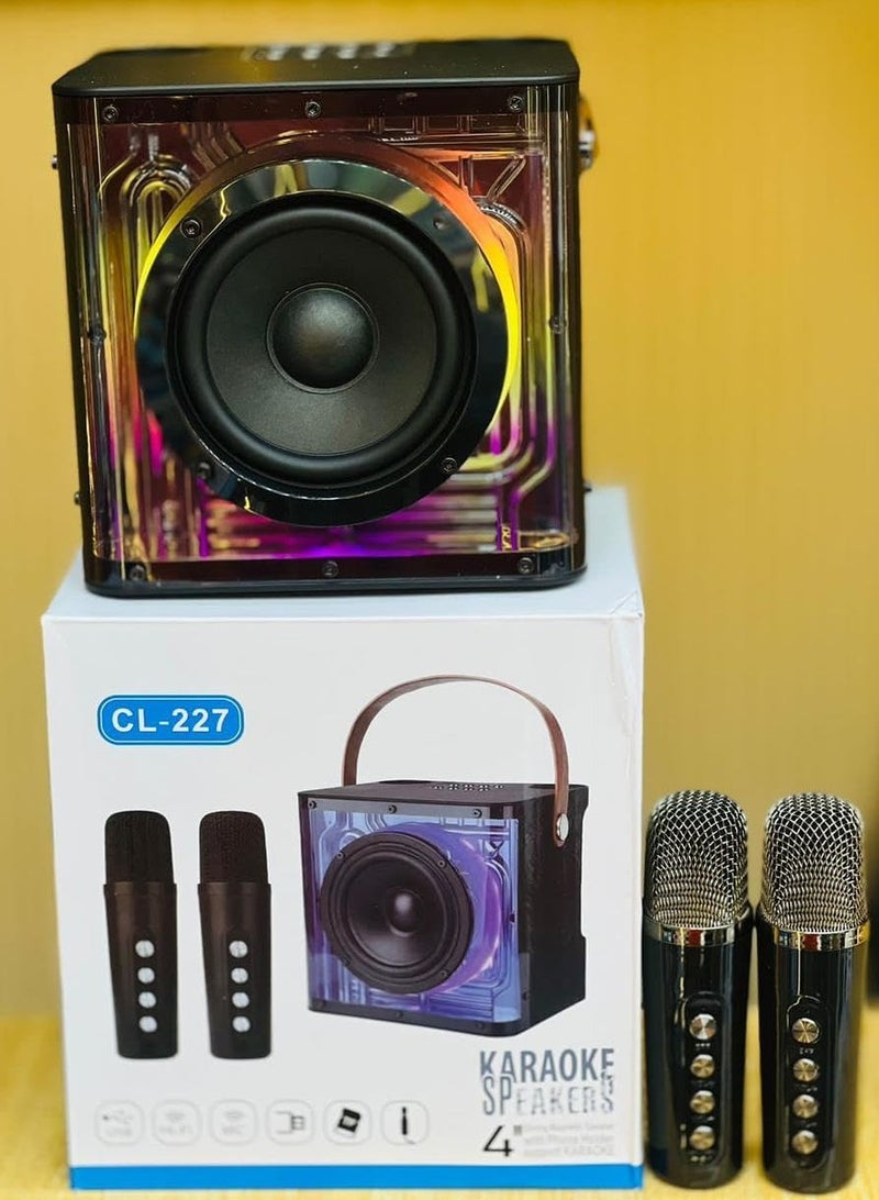مكبر صوت كاريوكي بلوتوث CL227 - مكبر صوت لاسلكي محمول مزود بإضاءة LED ملونة، وميكروفونات لاسلكية مزدوجة، وصوت عالي الجودة، وخاصية التحكم بالصدى، للحفلات والكاريوكي والأنشطة الخارجية - Image 2