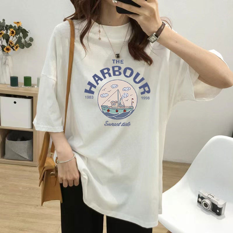 Chic Maternity Tee Cotton Loose Fit Summer White (letter boat) 