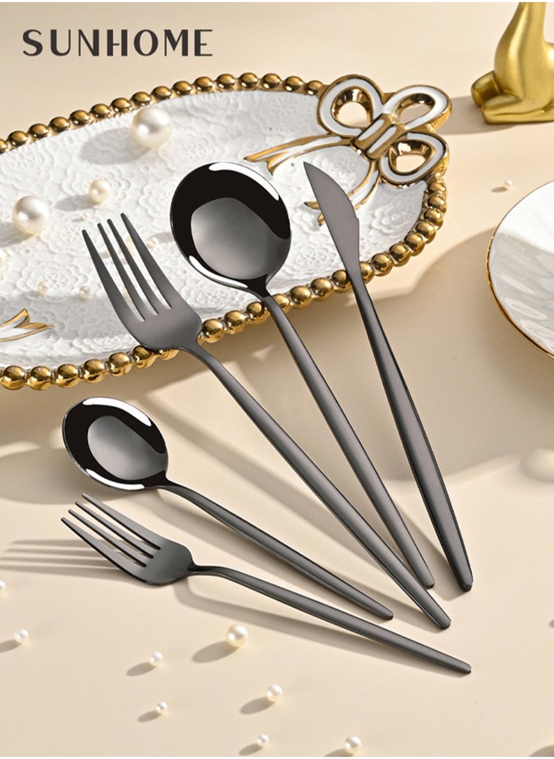 Sunhome SUNHOME 30-Piece Stainless Steel Cutlery Set Kitchen Utensil Set Western Tableware Suitable For Home Kitchen Restaurant Hotel Party Dining Picnic Dining Exquisite Packaging Gift Black  - Image 2