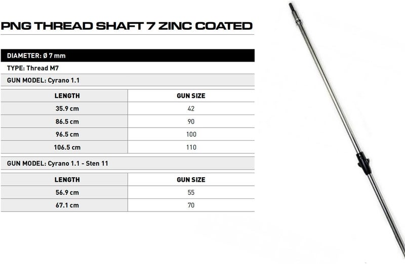Mares PNG Thread 7 Zinc Coated Pneumatic Spearfishing Gun Shaft, PR-80 Steel, M7 Thread Type, 7mm Diameter - Image 2