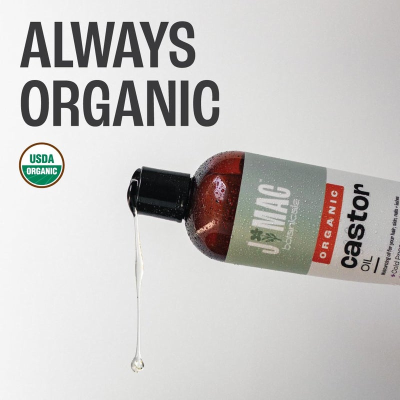 J Mac Botanicals Organic Castor Oil, Cold Pressed (32 oz) unrefined, cold pressed, hexane free for face, skin, eyelashes, pack wraps, pads - Image 2