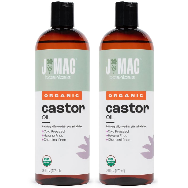 J Mac Botanicals Organic Castor Oil, Cold Pressed (32 oz) unrefined, cold pressed, hexane free for face, skin, eyelashes, pack wraps, pads - Image 1