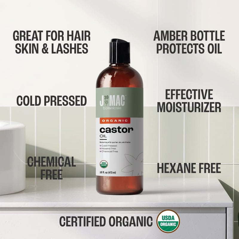 J Mac Botanicals Organic Castor Oil, Cold Pressed (32 oz) unrefined, cold pressed, hexane free for face, skin, eyelashes, pack wraps, pads - Image 4