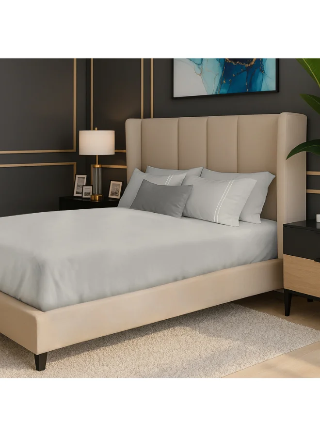 MULBERRY LIVING 100% Cotton -250 TC Serenity Solids Queen Size Fitted Bedsheet(160X200X30 cms) with 2 Pillow Covers (50 x 75 cms) - Silver Grey