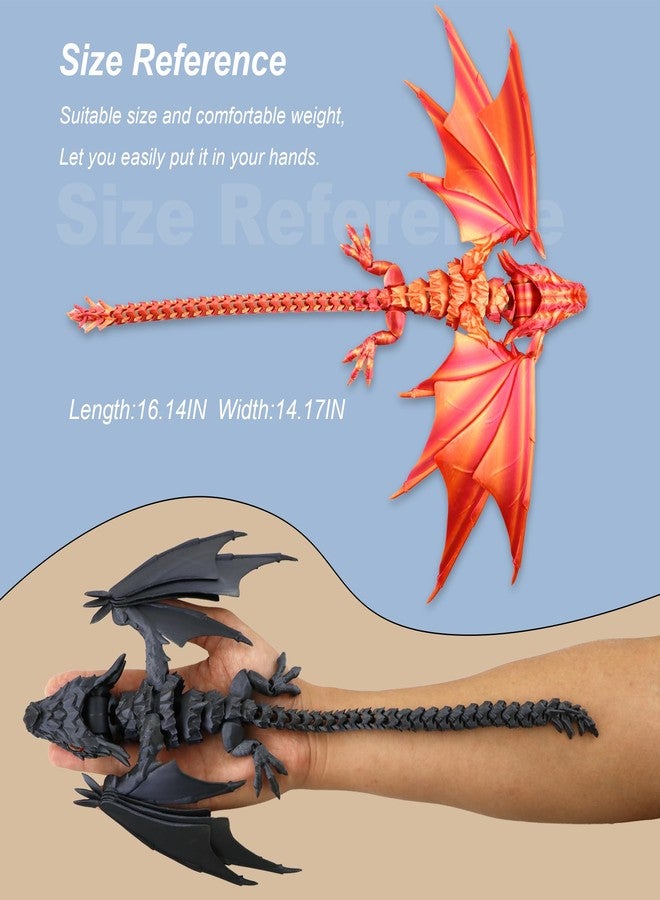 LehuoMaker 3D Printed Dragon with Wings, Fidget Dragon Toys, 3D Printed Animals, Flexible Articulated Winged Crystal Dragon Model,Home Office Decor Desktop Pet(Silk Gold) - Image 3