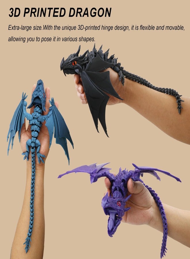 LehuoMaker 3D Printed Dragon with Wings, Fidget Dragon Toys, 3D Printed Animals, Flexible Articulated Winged Crystal Dragon Model,Home Office Decor Desktop Pet(Silk Gold) - Image 4