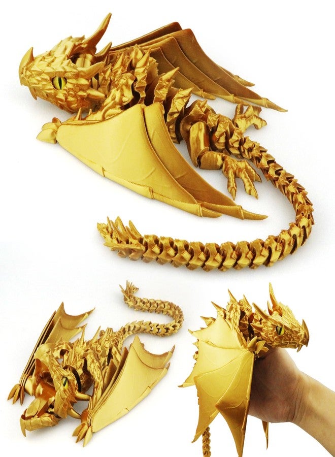 LehuoMaker 3D Printed Dragon with Wings, Fidget Dragon Toys, 3D Printed Animals, Flexible Articulated Winged Crystal Dragon Model,Home Office Decor Desktop Pet(Silk Gold) - Image 1