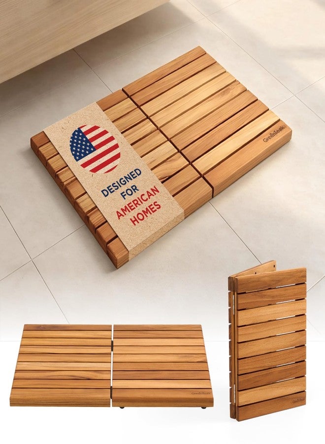 GREENTEAK Premium 24"x16" Solid Teak Wood Shower Mat, Foldable Teak - Image 1