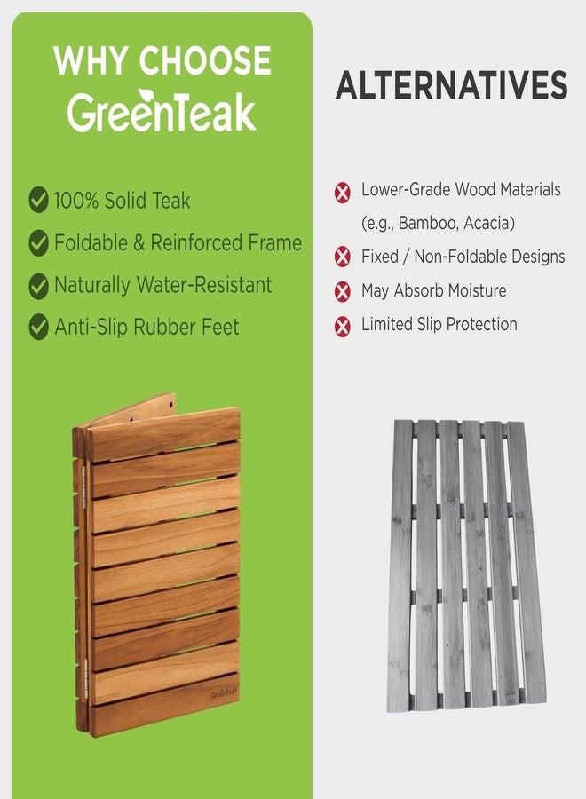 GREENTEAK Premium 24"x16" Solid Teak Wood Shower Mat, Foldable Teak - Image 3