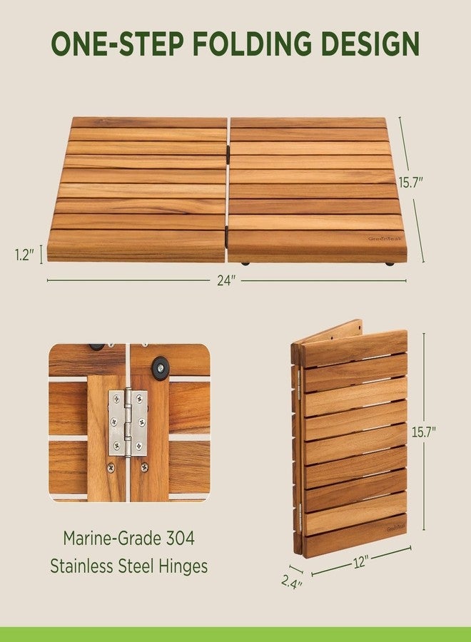 GREENTEAK Premium 24"x16" Solid Teak Wood Shower Mat, Foldable Teak - Image 2