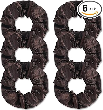 COMNICO Satin Silk Hair Scrunchies 6Pcs Dark Brown Soft Hair Ties Satin Scrunchy Elastic Band Hair Bobbles Ponytail Holder Hair Accessories for Women Girls Different Hairstyles and Occasions - Image 1